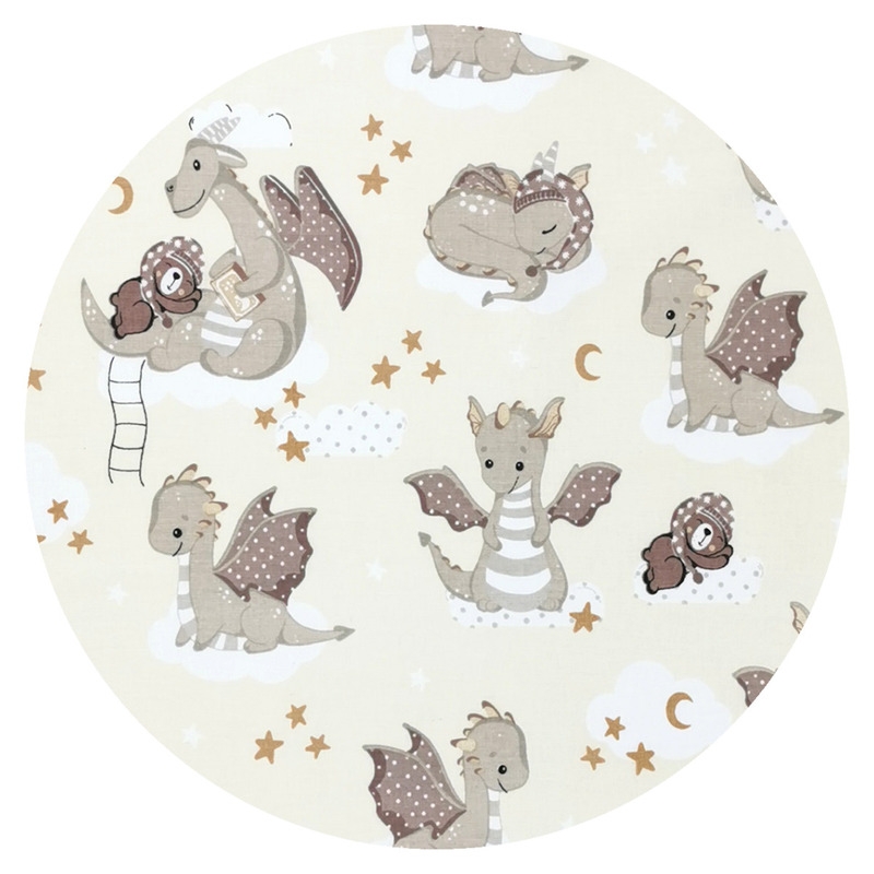 Qmini - Lenjerie patut 3 piese, Cu protectie laterala, Din bumbac certificat Oeko Tex Standard 100, Pentru patut 140x70 cm, Dragons Beige Qmini - Lenjerie patut 3 piese, Cu protectie laterala, Din bumbac certificat Oeko Tex Standard 100, Pentru patut 140x70 cm, Dragons Beige