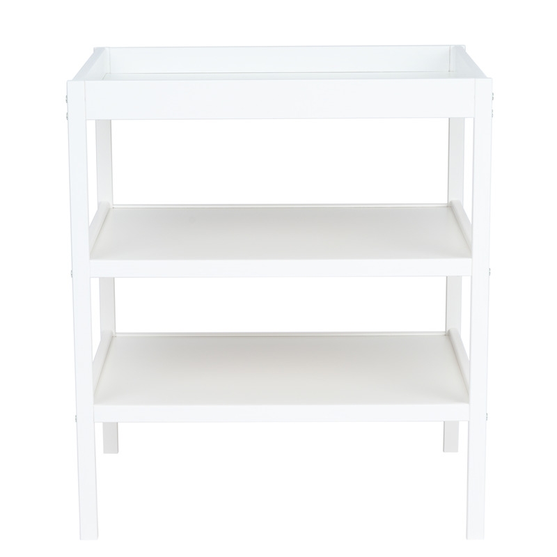 Qmini - Masuta de schimbat, Cu 2 polite pentru depozitare, Potrivita pentru saltelute de infasat de 70x50 cm, Inaltime 86 cm, Alb Qmini - Masuta de schimbat, Cu 2 polite pentru depozitare, Potrivita pentru saltelute de infasat de 70x50 cm, Inaltime 86 cm, Alb