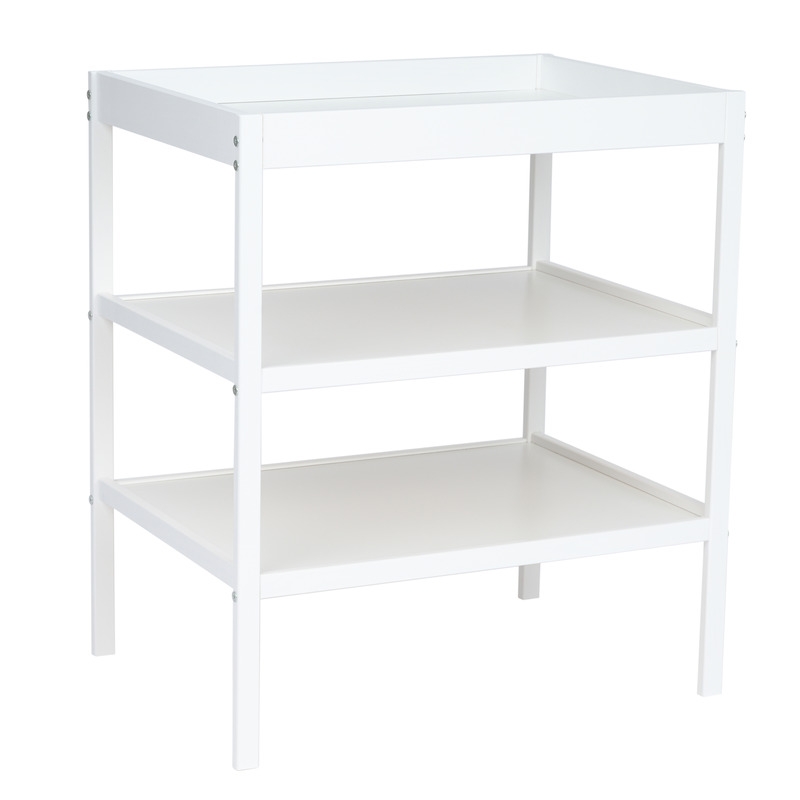 Qmini - Masuta de schimbat, Cu 2 polite pentru depozitare, Potrivita pentru saltelute de infasat de 70x50 cm, Inaltime 86 cm, Alb Qmini - Masuta de schimbat, Cu 2 polite pentru depozitare, Potrivita pentru saltelute de infasat de 70x50 cm, Inaltime 86 cm, Alb