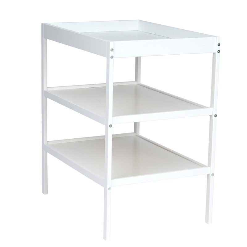 Qmini - Masuta de schimbat, Cu 2 polite pentru depozitare, Potrivita pentru saltelute de infasat de 70x50 cm, Inaltime 86 cm, Alb Qmini - Masuta de schimbat, Cu 2 polite pentru depozitare, Potrivita pentru saltelute de infasat de 70x50 cm, Inaltime 86 cm, Alb