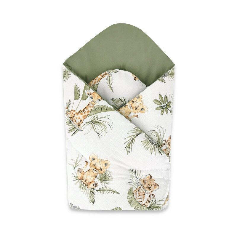 Qmini - Paturica de infasat cu doua fete, Cu multiple utilizari, Cu inchidere arici velcro, Dimensiune 75x75 cm, Din bumbac certificat Oeko Tex Standard 100, Safari Qmini - Paturica de infasat cu doua fete, Cu multiple utilizari, Cu inchidere arici velcro, Dimensiune 75x75 cm, Din bumbac certificat Oeko Tex Standard 100, Safari