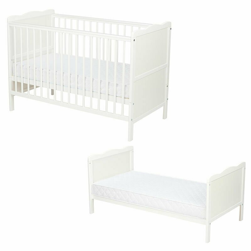 Qmini - Patut din lemn Julia 120x60 cm, multifunctional, Alb + Saltea 8 cm Qmini - Patut din lemn Julia 120x60 cm, multifunctional, Alb + Saltea 8 cm