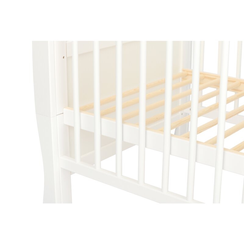 Qmini - Patut din lemn Julia 120x60 cm, multifunctional, cu sertar, Alb + Saltea 8 cm