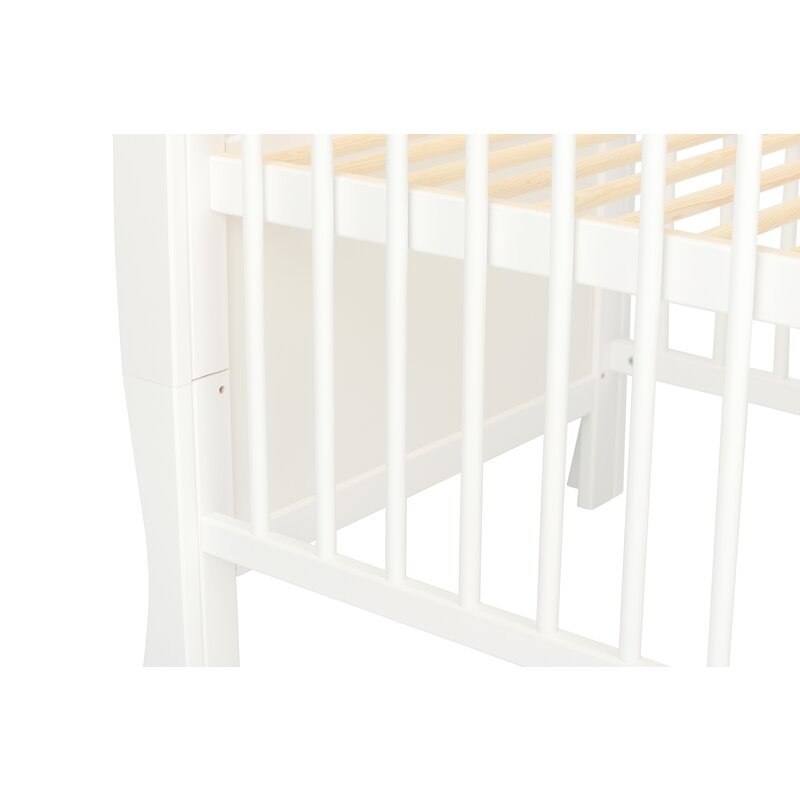 Qmini - Patut din lemn Julia 120x60 cm, multifunctional, cu sertar, Alb + Saltea 8 cm