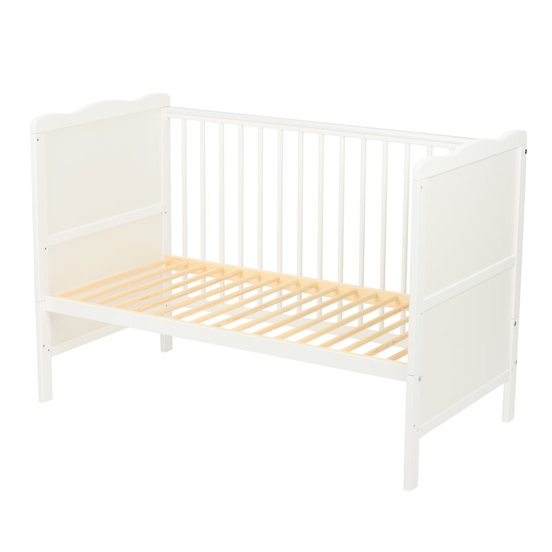Qmini - Patut din lemn Julia 120x60 cm, multifunctional, cu sertar, Alb + Saltea 8 cm