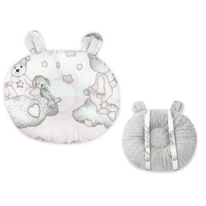 Qmini - Perna bebelusi Ursulet, Multifunctionala, Cu doua fete, Tesatura pufoasa minky si bumbac, Materiale certificate Oeko Tex Standard 100, Dimensiune 30x23 cm, Minky Teddy Bear with Pink Heart Qmini - Perna bebelusi Ursulet, Multifunctionala, Cu doua fete, Tesatura pufoasa minky si bumbac, Materiale certificate Oeko Tex Standard 100, Dimensiune 30x23 cm, Minky Teddy Bear with Pink Heart