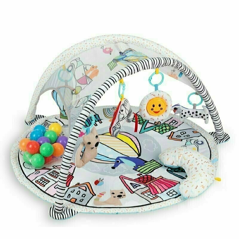 Qmini - Salteluta interactiva Abby . Cu muzica. 20 bile. 6 jucarii . Pentru activitati educationale. din Poliester. 85x85 cm. Multicolor. Resigilat Qmini - Salteluta interactiva Abby . Cu muzica. 20 bile. 6 jucarii . Pentru activitati educationale. din Poliester. 85x85 cm. Multicolor. Resigilat