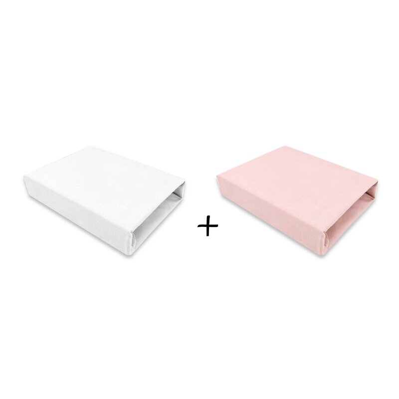 Qmini - Set 2 cearceafuri cu elastic pentru patut leagan sau patut co-sleeper, 90x50 cm, Din bumbac, Material certificat Oeko Tex Standard 100, White and Powdery Pink Qmini - Set 2 cearceafuri cu elastic pentru patut leagan sau patut co-sleeper, 90x50 cm, Din bumbac, Material certificat Oeko Tex Standard 100, White and Powdery Pink