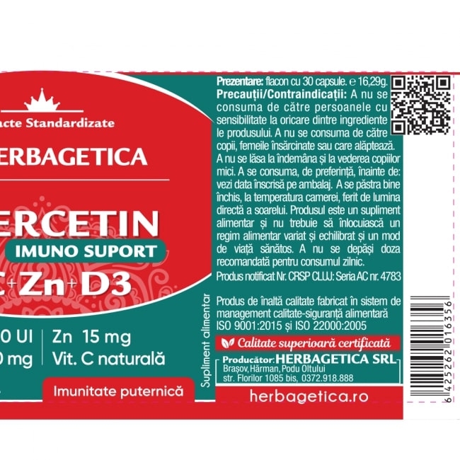 Quercetin Imuno Suport, 30 capsule, Herbagetica Quercetin Imuno Suport, 30 capsule, Herbagetica