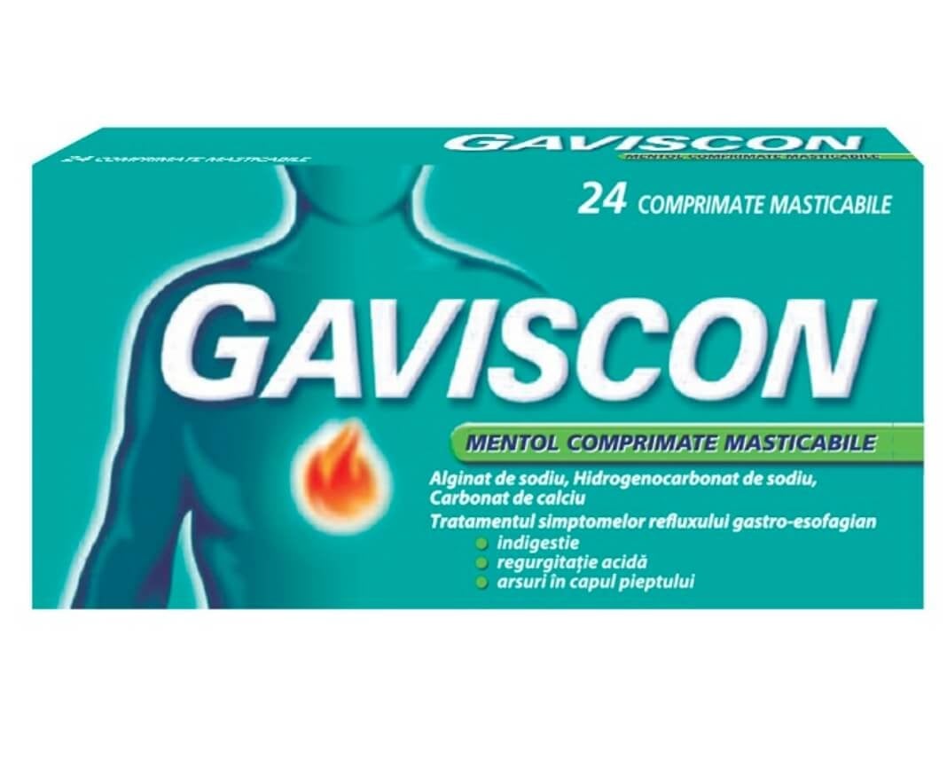 Gaviscon Mentol, 24 comprimate masticabile, Reckitt Benckiser Gaviscon Mentol, 24 comprimate masticabile, Reckitt Benckiser