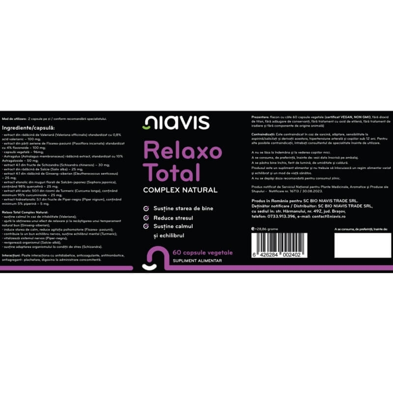 Relaxo Total complex natural, 60 capsule, Niavis Relaxo Total complex natural, 60 capsule, Niavis