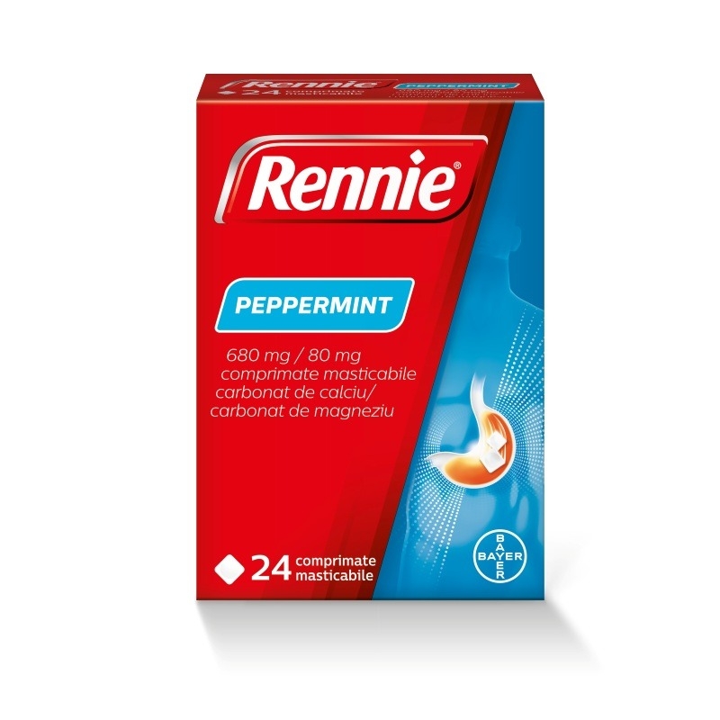 Rennie Peppermint, 24 comprimate masticabile, Bayer Rennie Peppermint, 24 comprimate masticabile, Bayer