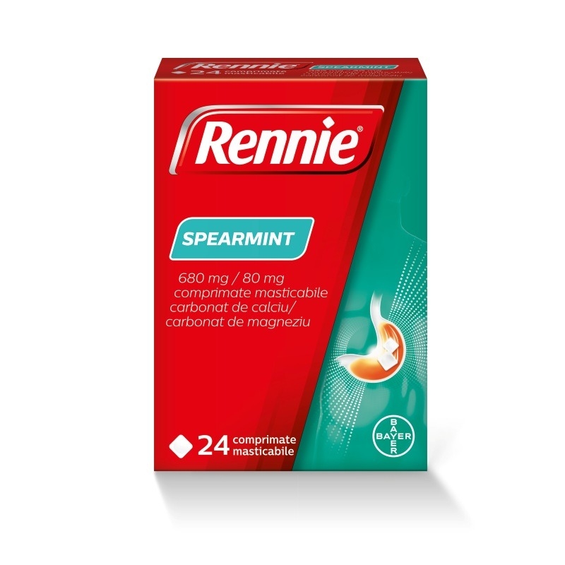 Rennie Spearmint, 24 comprimate masticabile, Bayer Rennie Spearmint, 24 comprimate masticabile, Bayer