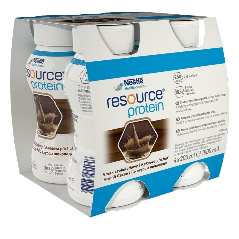 Resource 2.0 + Protein cu aroma de cacao fara gluten, 4 x 200 ml, Nestle Resource 2.0 + Protein cu aroma de cacao fara gluten, 4 x 200 ml, Nestle
