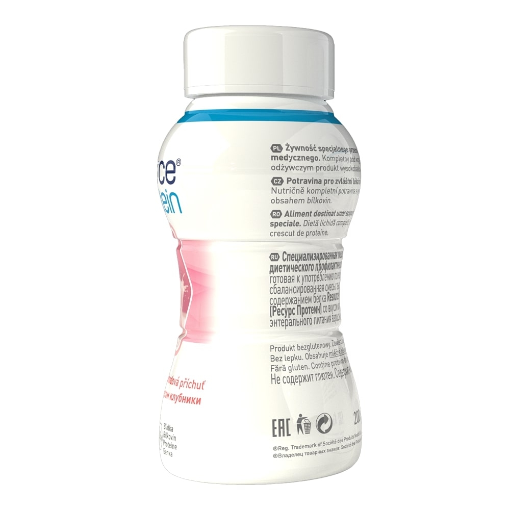 Resource 2.0 + Protein cu aroma de capsuni fara gluten, 4 x 200 ml, Nestle Resource 2.0 + Protein cu aroma de capsuni fara gluten, 4 x 200 ml, Nestle