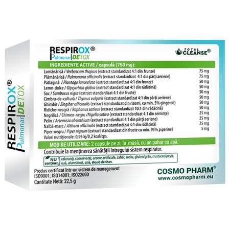 Respirox Pulmonar Detox, 30 capsule, Cosmo Pharm