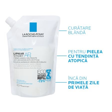 Rezerva Crema de spalare Lipikar Syndet AP+, 400 ml, La Roche-Posay Rezerva Crema de spalare Lipikar Syndet AP+, 400 ml, La Roche-Posay
