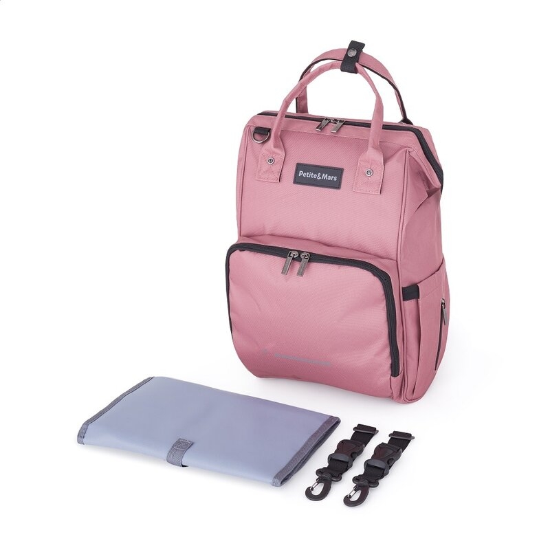 Rucsac pentru mamici, Petite&Mars, Jack, Cu 11 compartimente, Cu buzunare termice, Saltea de infasat inclusa, 30 x 42 x 15 cm, Dusty Rose Rucsac pentru mamici, Petite&Mars, Jack, Cu 11 compartimente, Cu buzunare termice, Saltea de infasat inclusa, 30 x 42 x 15 cm, Dusty Rose
