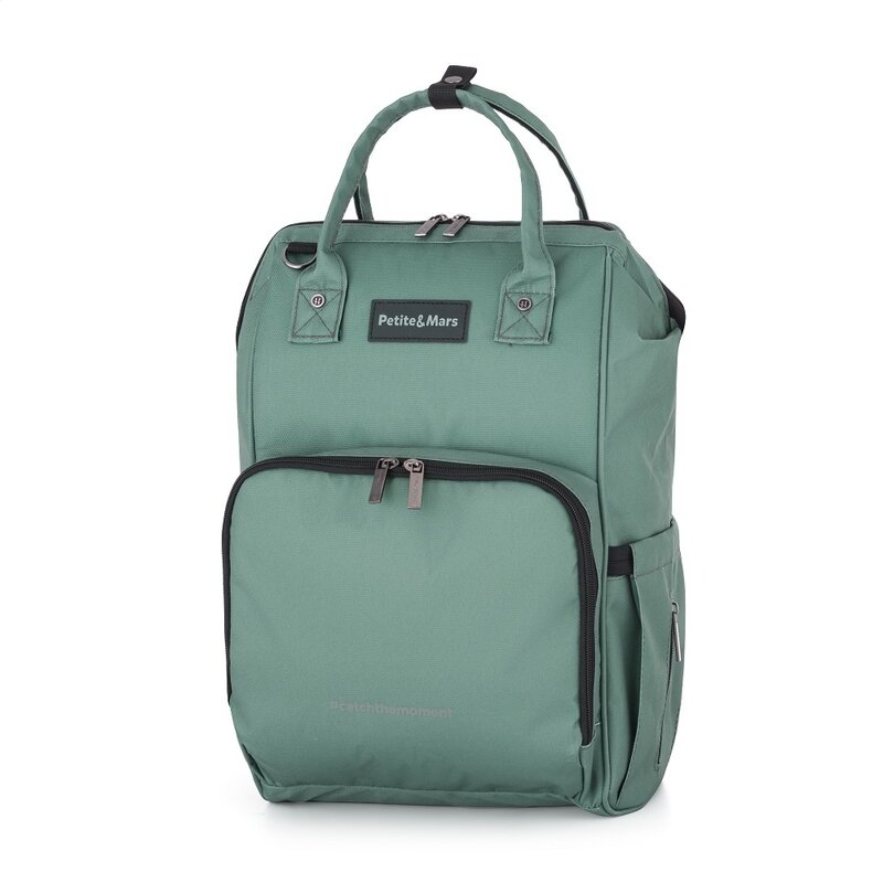 Rucsac pentru mamici, Petite&Mars, Jack, Cu 11 compartimente, Cu buzunare termice, Saltea de infasat inclusa, 30 x 42 x 15 cm, Misty Green Rucsac pentru mamici, Petite&Mars, Jack, Cu 11 compartimente, Cu buzunare termice, Saltea de infasat inclusa, 30 x 42 x 15 cm, Misty Green