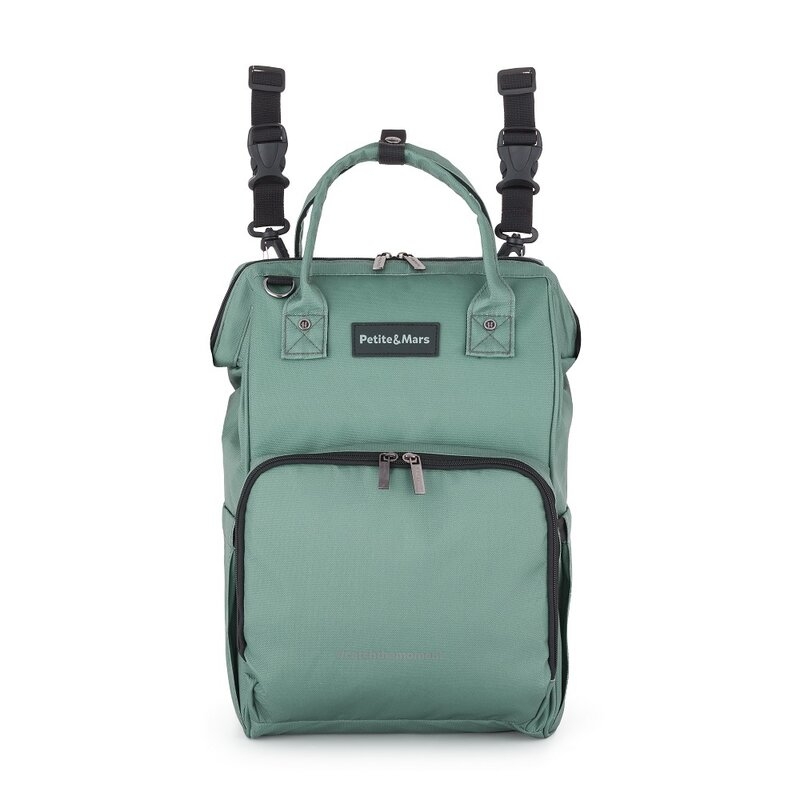 Rucsac pentru mamici, Petite&Mars, Jack, Cu 11 compartimente, Cu buzunare termice, Saltea de infasat inclusa, 30 x 42 x 15 cm, Misty Green Rucsac pentru mamici, Petite&Mars, Jack, Cu 11 compartimente, Cu buzunare termice, Saltea de infasat inclusa, 30 x 42 x 15 cm, Misty Green