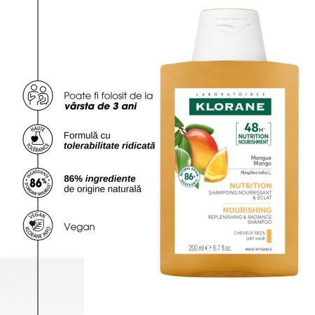 Sampon cu unt de mango Bio, 200 ml, Klorane Sampon cu unt de mango Bio, 200 ml, Klorane