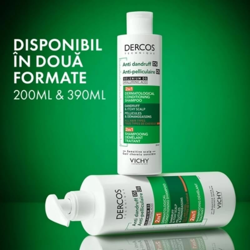 Sampon si balsam 2 in 1 anti-matreata pentru toate tipurile de par Dercos, 390 ml, Vichy Sampon si balsam 2 in 1 anti-matreata pentru toate tipurile de par Dercos, 390 ml, Vichy