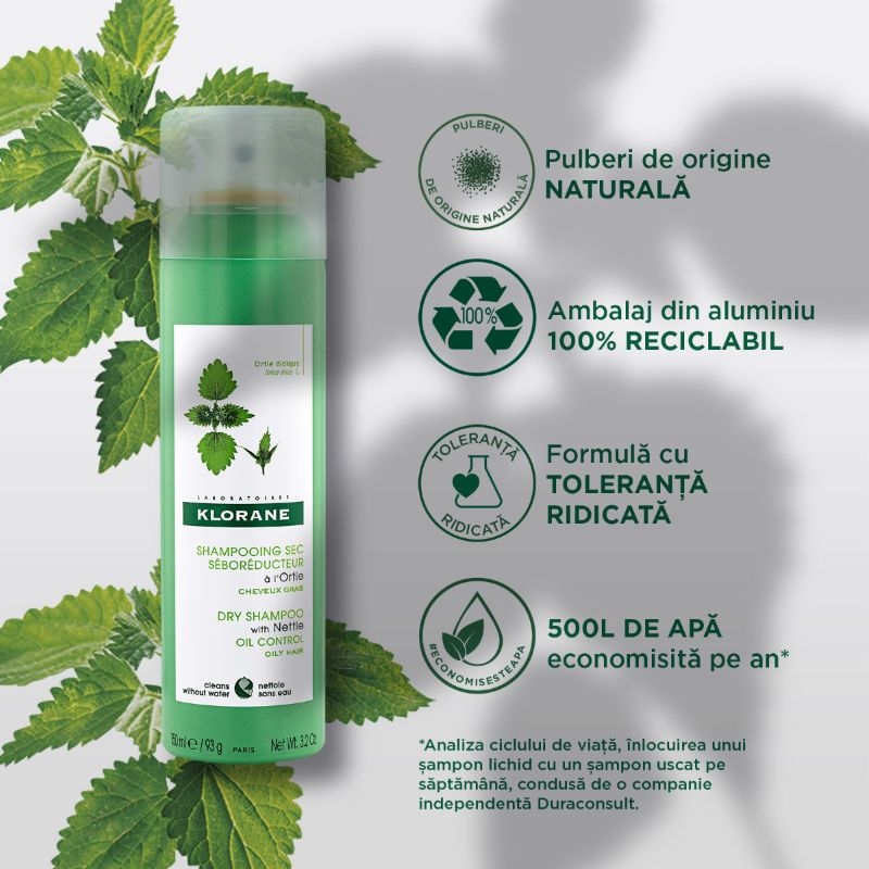Sampon uscat cu extract de urzica, 150ml, Klorane Sampon uscat cu extract de urzica, 150ml, Klorane