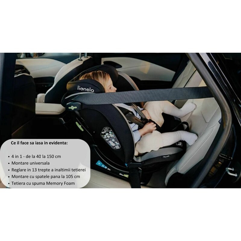 Scaun auto, Lionelo, Aart i-Size, Cu spatar inclinabil in 4 pozitii, Cu tetiera reglabila in 13 pozitii, 0-36 Kg, 40-150 cm, Cu centura siguranta in 3 puncte, Conform cu ECE R129/03, Gri Scaun auto, Lionelo, Aart i-Size, Cu spatar inclinabil in 4 pozitii, Cu tetiera reglabila in 13 pozitii, 0-36 Kg, 40-150 cm, Cu centura siguranta in 3 puncte, Conform cu ECE R129/03, Gri