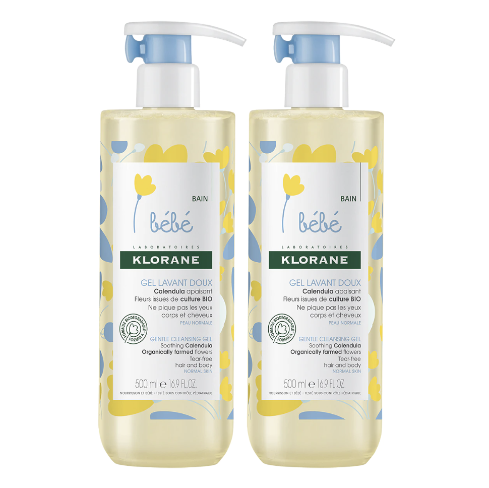 Pachet Gel spumant delicat pentru par si corp, 500 ml + 500 ml, Klorane Bebe Pachet Gel spumant delicat pentru par si corp, 500 ml + 500 ml, Klorane Bebe