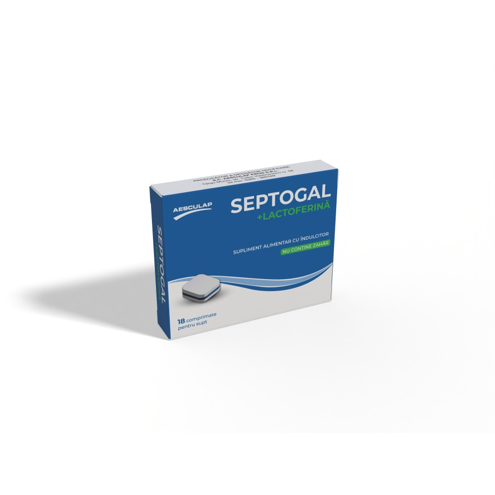 Septogal + Lactoferina, 18 comprimate pentru supt, Aesculap Septogal + Lactoferina, 18 comprimate pentru supt, Aesculap