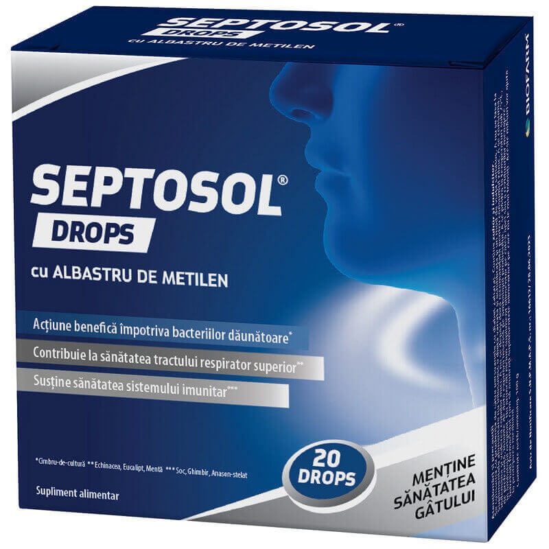 Septosol cu albastru de metilen, 20 dropsuri, Biofarm Septosol cu albastru de metilen, 20 dropsuri, Biofarm