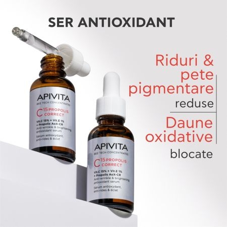 Ser corector antirid cu vitamina C Bee Tech C15, 30 ml, Apivita