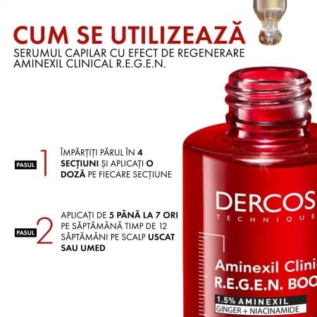 Serum capilar cu efect de regenerare Dercos Aminexil Clinical R.E.G.E.N. Booster, 90 ml, Vichy Serum capilar cu efect de regenerare Dercos Aminexil Clinical R.E.G.E.N. Booster, 90 ml, Vichy