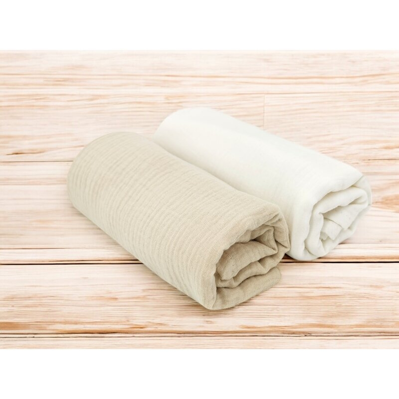 Set 2 museline, MimiNu, Multifunctionale, Din bumbac certificat Oeko Tex Standard 100, Ideale pentru infasat, 80x80 cm, Warm beige and Cream Set 2 museline, MimiNu, Multifunctionale, Din bumbac certificat Oeko Tex Standard 100, Ideale pentru infasat, 80x80 cm, Warm beige and Cream