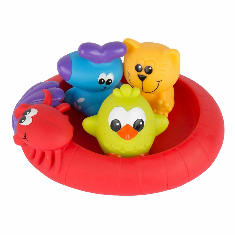 Set 3 animalute de baie si barca plutitoare, Fara gauri, Cu gentuta pentru transport, Fara BPA, Splash and Float Friends, Playgro, Multicolor Set 3 animalute de baie si barca plutitoare, Fara gauri, Cu gentuta pentru transport, Fara BPA, Splash and Float Friends, Playgro, Multicolor