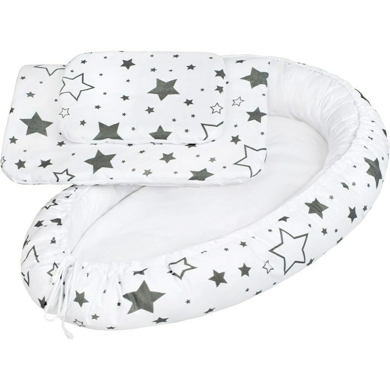 Set 3 piese, Baby Nest, Cu paturica si pernuta, New Baby, Grey stars Set 3 piese, Baby Nest, Cu paturica si pernuta, New Baby, Grey stars