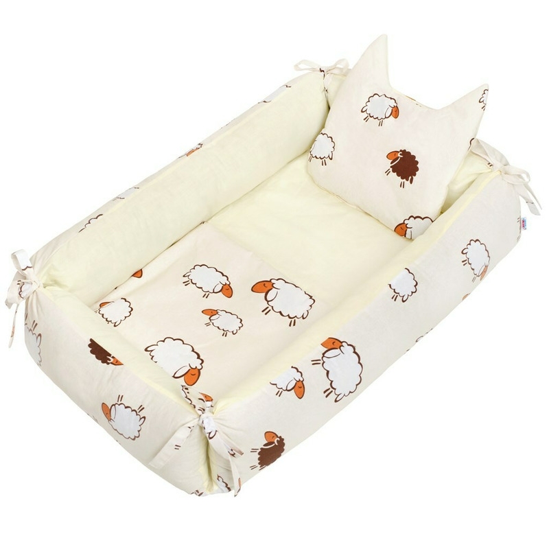 Set 3 piese, Baby Nest multifunctional, Cu paturica si pernuta cu urechi, New Baby, Sheep Beige Set 3 piese, Baby Nest multifunctional, Cu paturica si pernuta cu urechi, New Baby, Sheep Beige