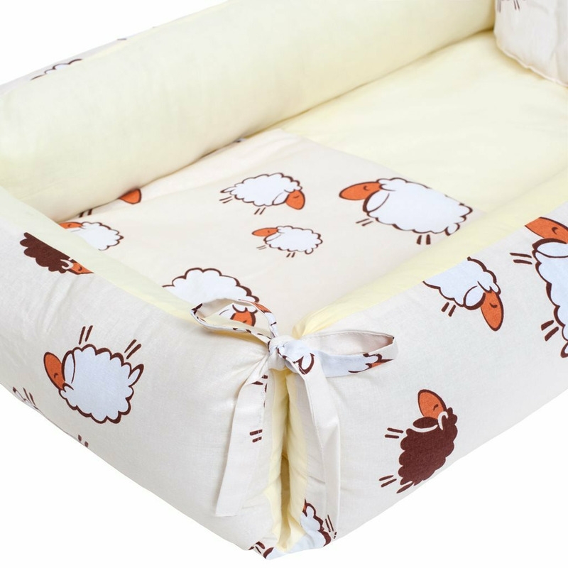 Set 3 piese, Baby Nest multifunctional, Cu paturica si pernuta cu urechi, New Baby, Sheep Beige Set 3 piese, Baby Nest multifunctional, Cu paturica si pernuta cu urechi, New Baby, Sheep Beige