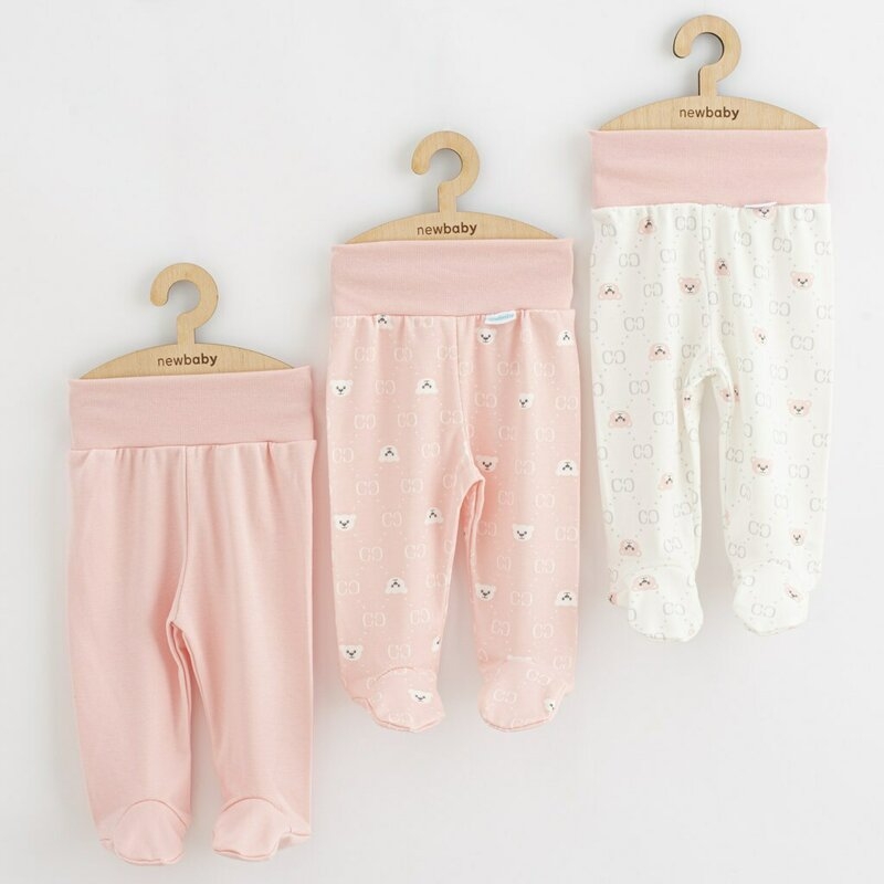 Set 3 piese, New Baby, Classic II, Include 3 perechi de pantalonasi cu botosei, Marime 62, Din bumbac 100%, Pink