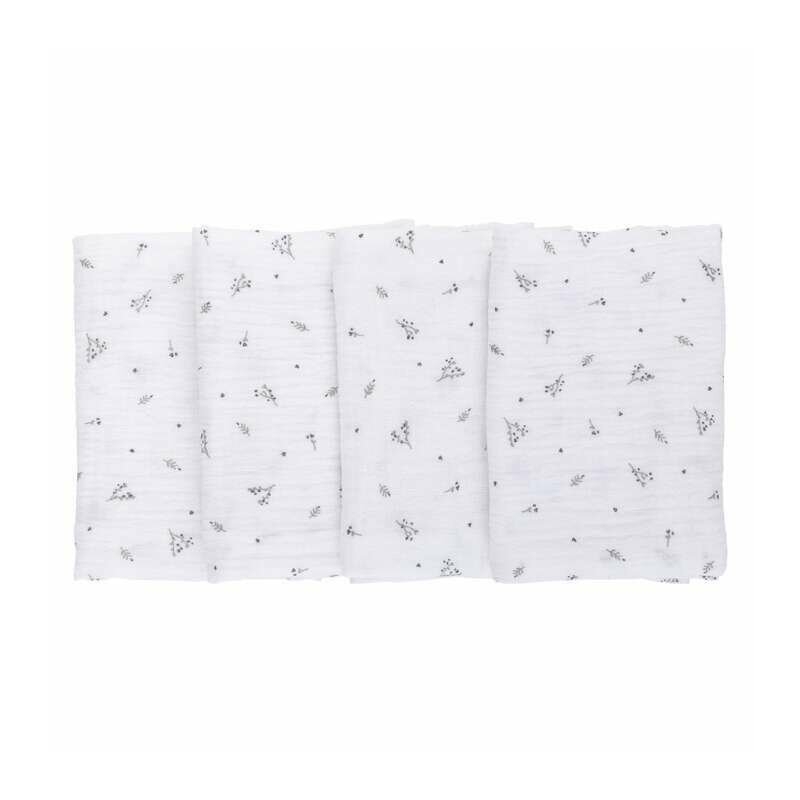 Set 4 lavete, Bubaba, Din muselina, Dimensiune 40x40 cm, Pentru spalarea si ingrijirea fetei si a corpului bebelusului dupa masa sau baita, White Set 4 lavete, Bubaba, Din muselina, Dimensiune 40x40 cm, Pentru spalarea si ingrijirea fetei si a corpului bebelusului dupa masa sau baita, White