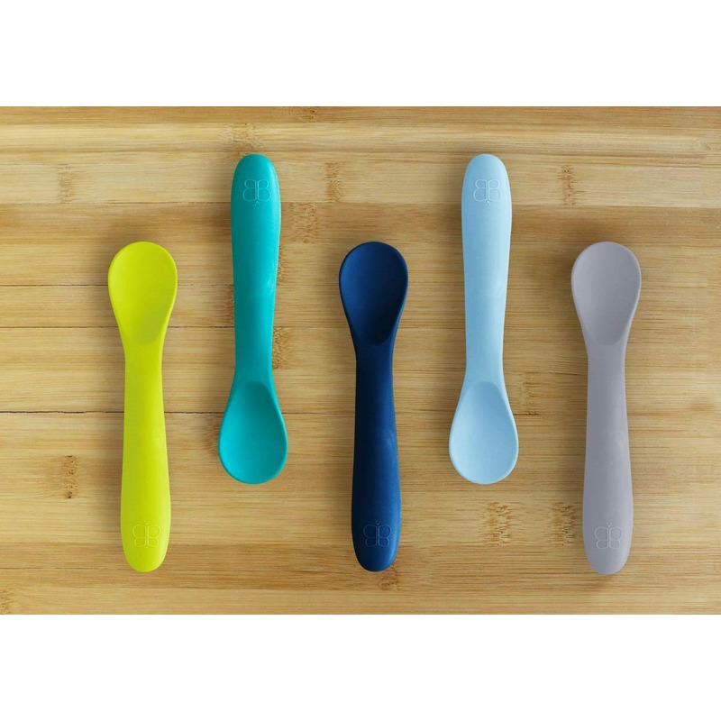 Set 5 lingurite, Spoon, Silicon, Textura moale, Anti-bacteriene si non-alergice, Fara BPA, Bbluv, Blue