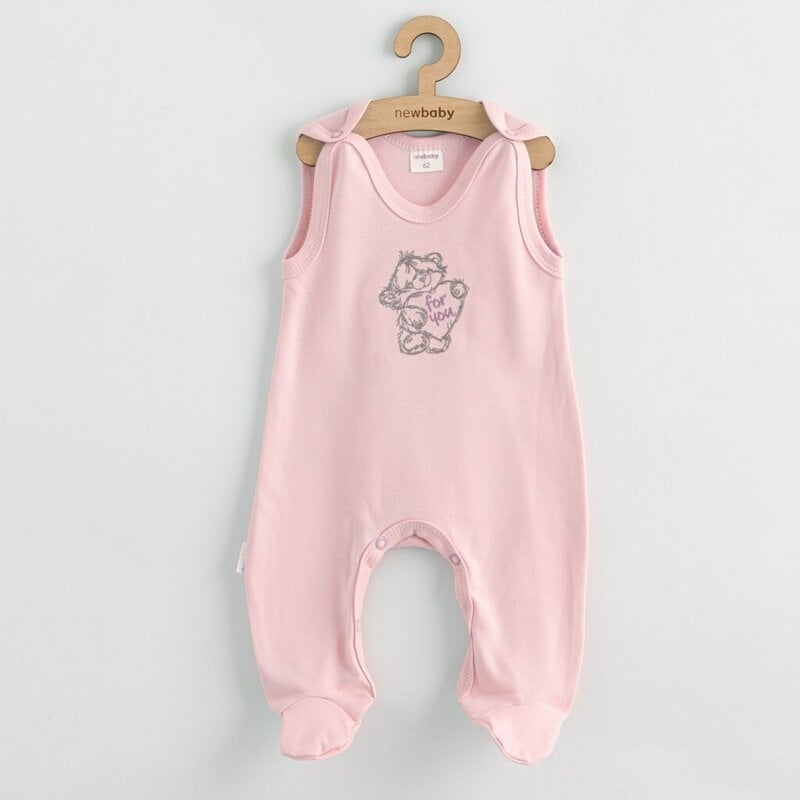 Set 5 piese, New Baby, Include Salopeta fara maneci, jacheta, body cu maneca lunga, caciulita, manusi, Marime 56, Din bumbac 100%, Classic Pink
