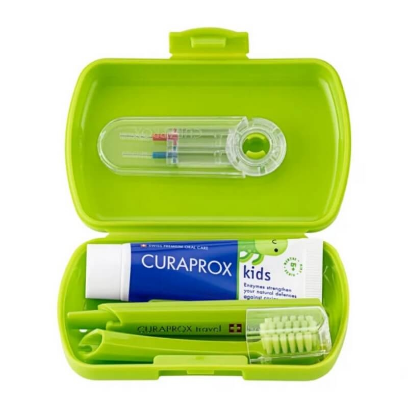 Set de calatorie pentru igiena orala pentru copii Travel Set Kids Green, Curaprox Set de calatorie pentru igiena orala pentru copii Travel Set Kids Green, Curaprox