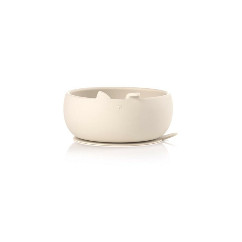 Set de masa, Jane, Din silicon, 2 piese, Cu bol si lingurita, BPA Free, Sand
