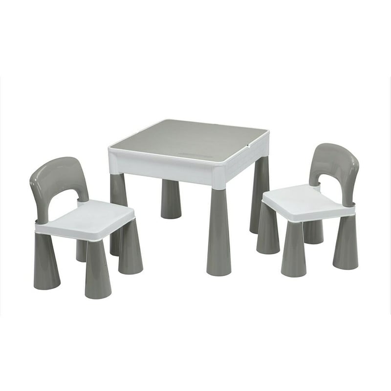 Set masuta si doua scaune pentru copii, Grey and White, Cu parte detasabila si reversibila, Partea reversibila pentru Lego Duplo, New Baby Set masuta si doua scaune pentru copii, Grey and White, Cu parte detasabila si reversibila, Partea reversibila pentru Lego Duplo, New Baby