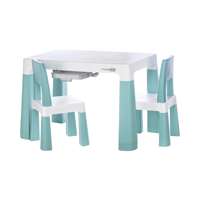 Set masuta si doua scaune pentru copii, Neo, Cu doua sertare, Cu masa reglabila la doua inaltimi, FreeON, Verde Set masuta si doua scaune pentru copii, Neo, Cu doua sertare, Cu masa reglabila la doua inaltimi, FreeON, Verde
