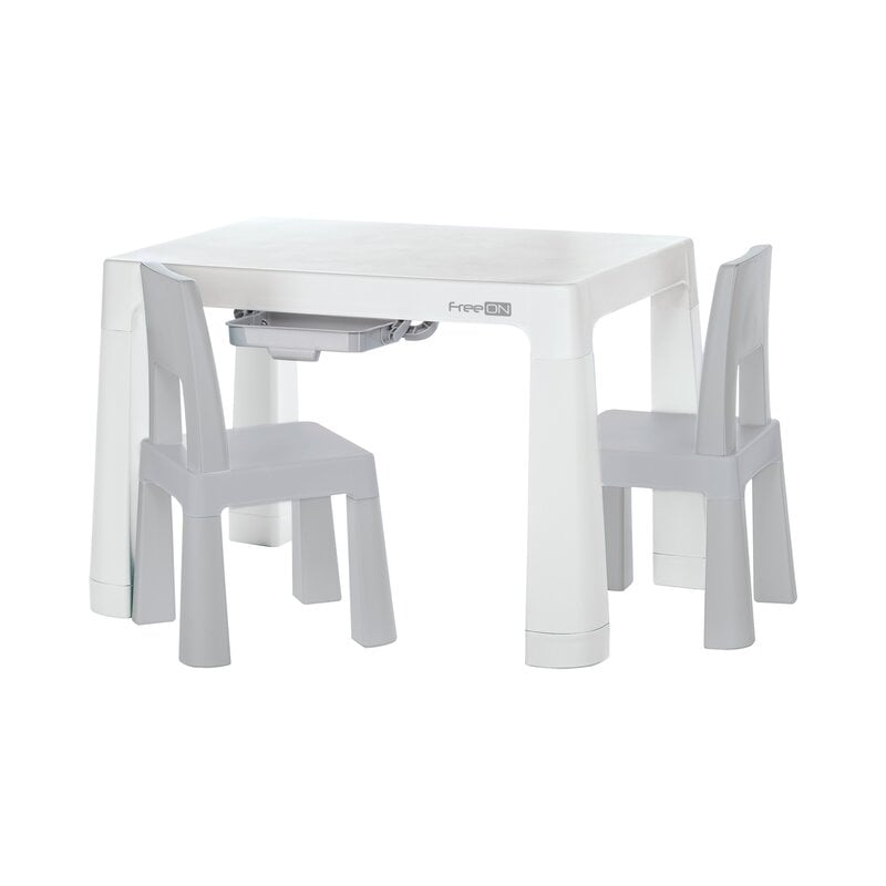 Set masuta si doua scaune pentru copii, Neo, Cu doua sertare, Cu masa reglabila la doua inaltimi, FreeON, Gri Set masuta si doua scaune pentru copii, Neo, Cu doua sertare, Cu masa reglabila la doua inaltimi, FreeON, Gri
