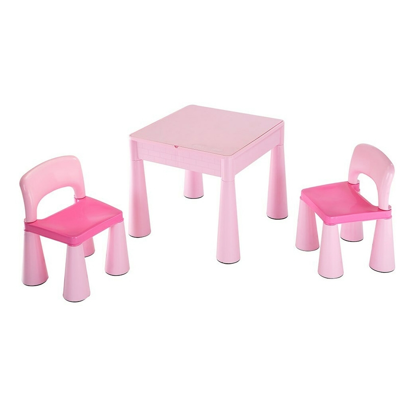 Set masuta si doua scaune pentru copii, Pink, Cu parte detasabila si reversibila, Partea reversibila pentru Lego Duplo, New Baby Set masuta si doua scaune pentru copii, Pink, Cu parte detasabila si reversibila, Partea reversibila pentru Lego Duplo, New Baby
