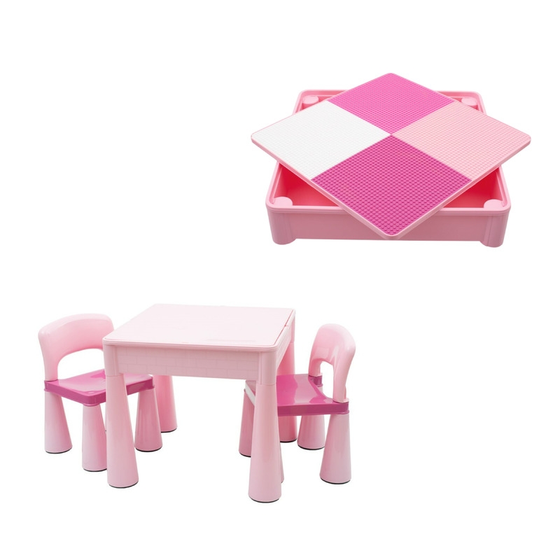 Set masuta si doua scaune pentru copii, Pink, Cu parte detasabila si reversibila, Partea reversibila pentru Lego Duplo, New Baby Set masuta si doua scaune pentru copii, Pink, Cu parte detasabila si reversibila, Partea reversibila pentru Lego Duplo, New Baby