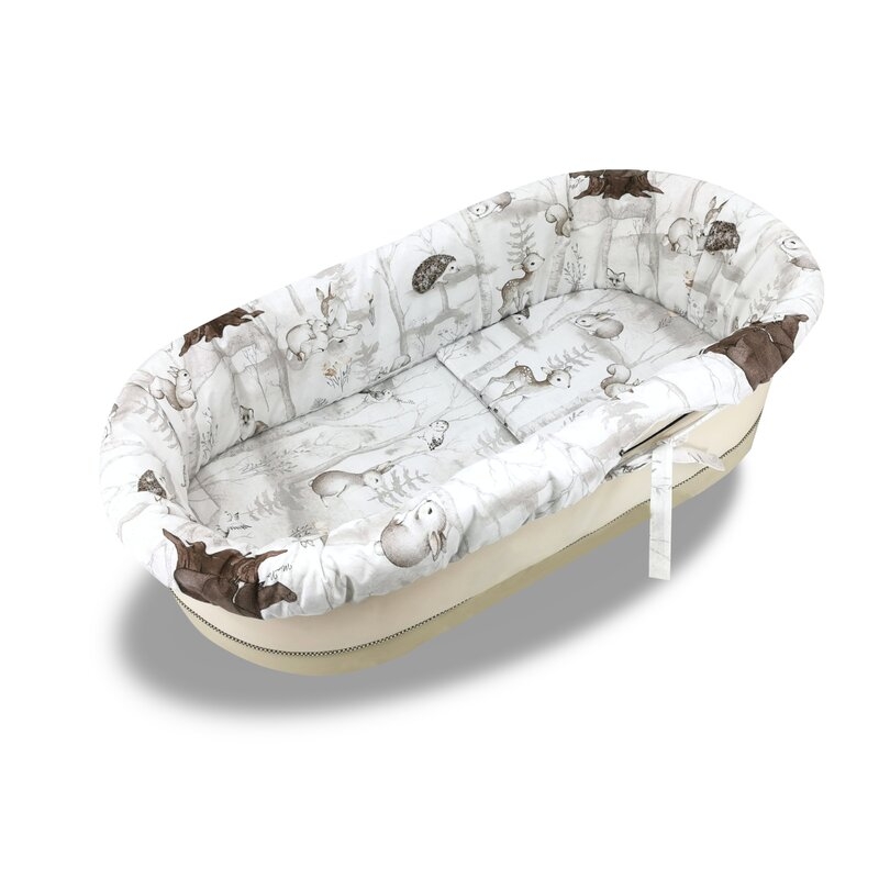 Set pentru landou/cosulet, MimiNu, Cu protectie, saltea si pernuta, Din bumbac certificat Oeko Tex Standard 100, Design, Woodland Set pentru landou/cosulet, MimiNu, Cu protectie, saltea si pernuta, Din bumbac certificat Oeko Tex Standard 100, Design, Woodland